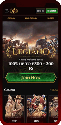 Legiano Casino Home Page Mockup